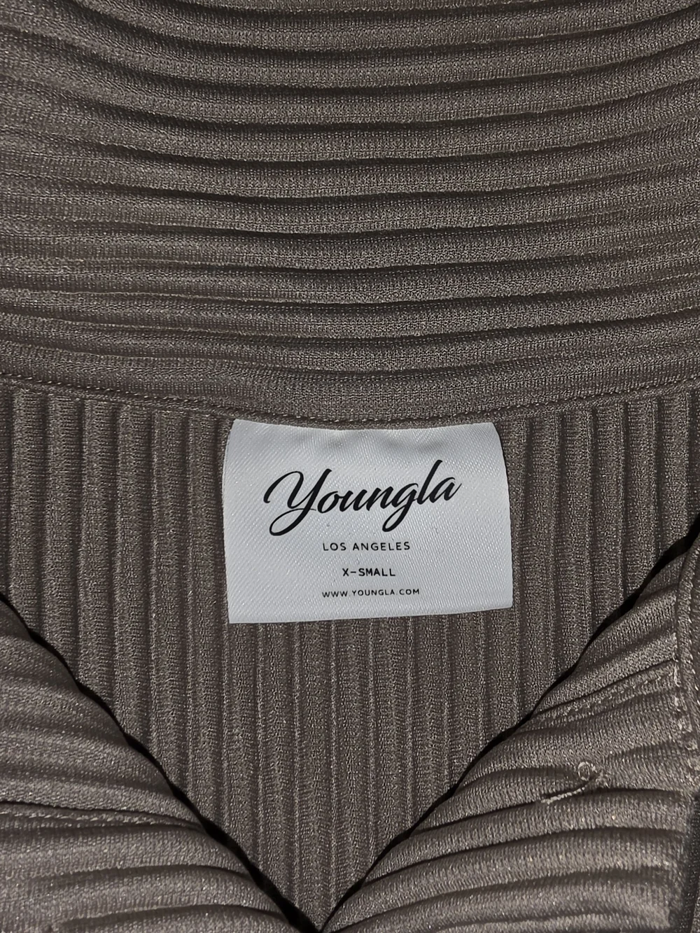 YoungLA Ribbed Button-Front Polo Top - Taupe